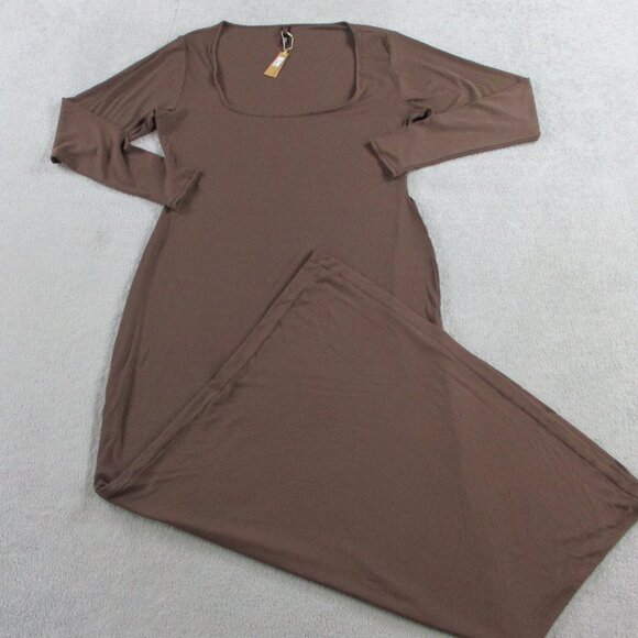 SKIMS Soft Lounge Long Sleeve Slip Dress Womens 4X Cocoa Brown Low Bust Plus NWT - Picture 2 of 8
